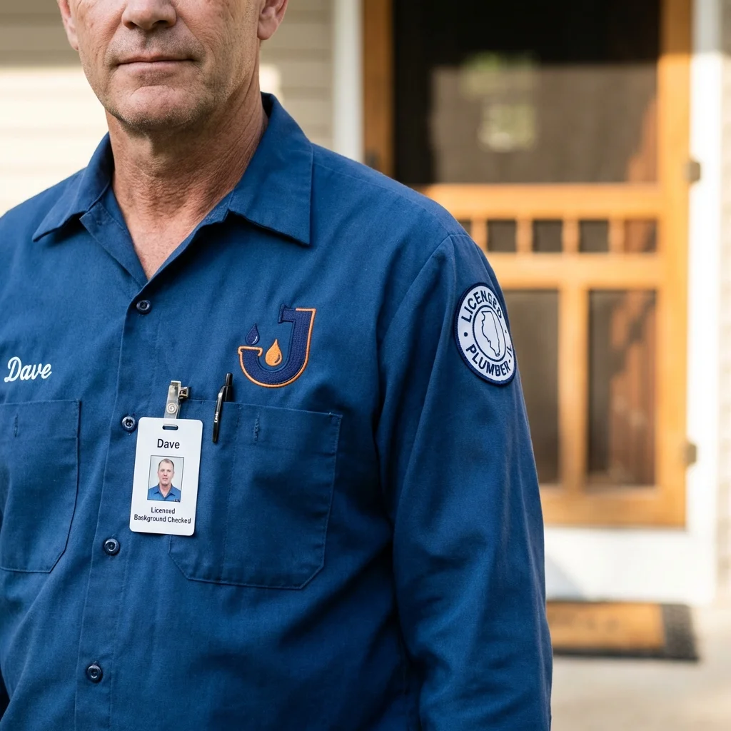 Licensed plumber showing ID badge in Vassar, MI