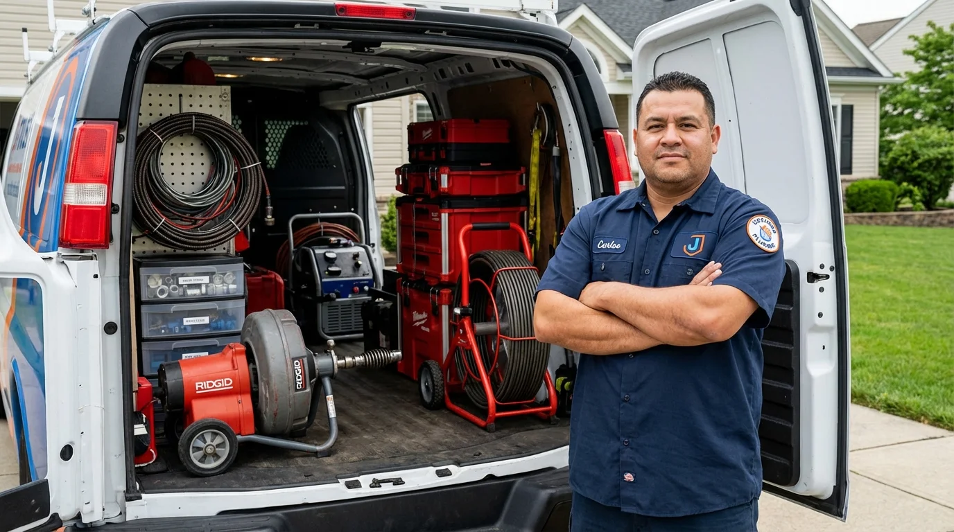 Professional drain cleaning equipment and Johns Plumbing LLC plumber in Vassar