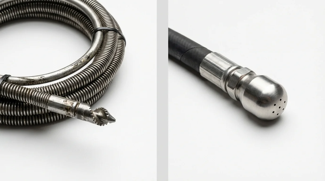 Drain snake cable and hydro jetting nozzle used for drain cleaning in Vassar, MI
