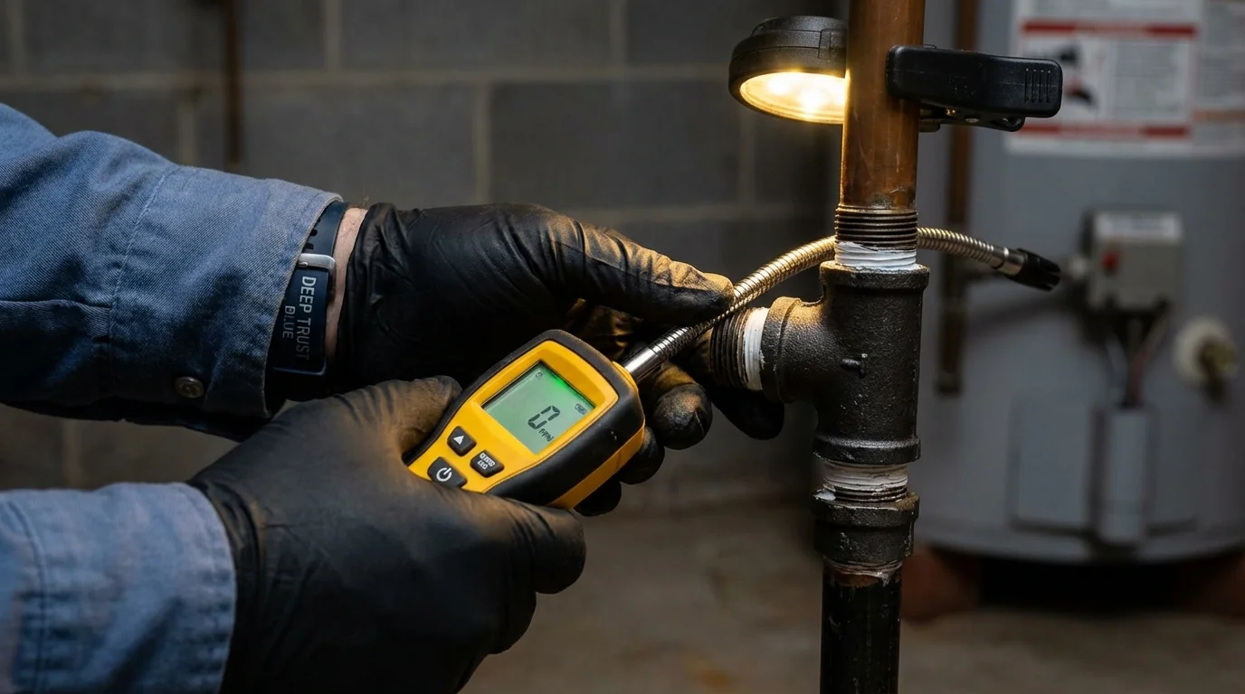 Gas leak detection with electronic sniffer by Johns Plumbing LLC in Vassar