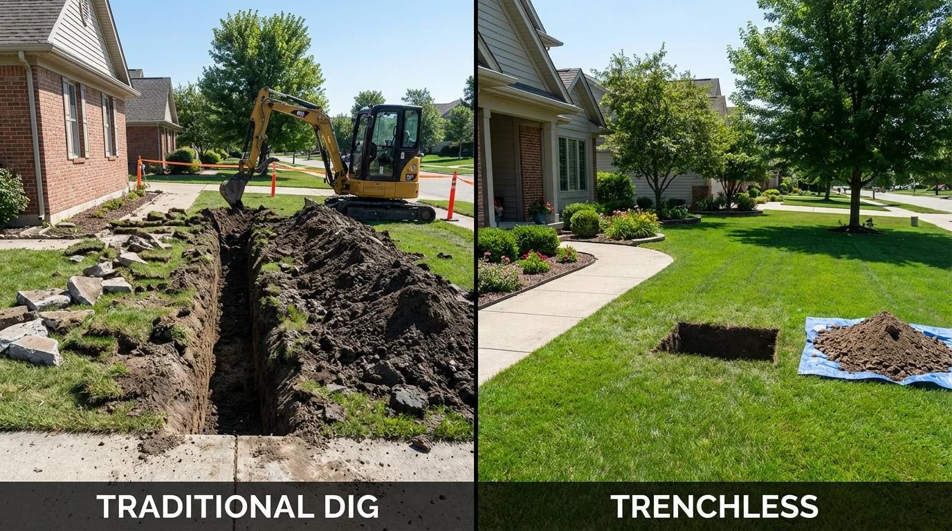 Trenchless sewer repair with minimal yard damage versus traditional excavation in Vassar, MI